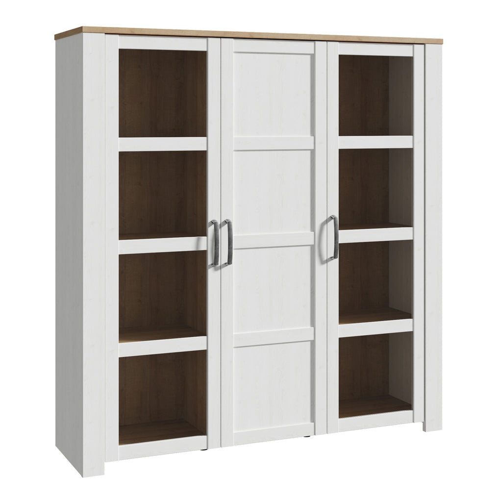 Bohol 3 Door Large Display Cabinet In Riviera Oak & White - Price Crash Furniture