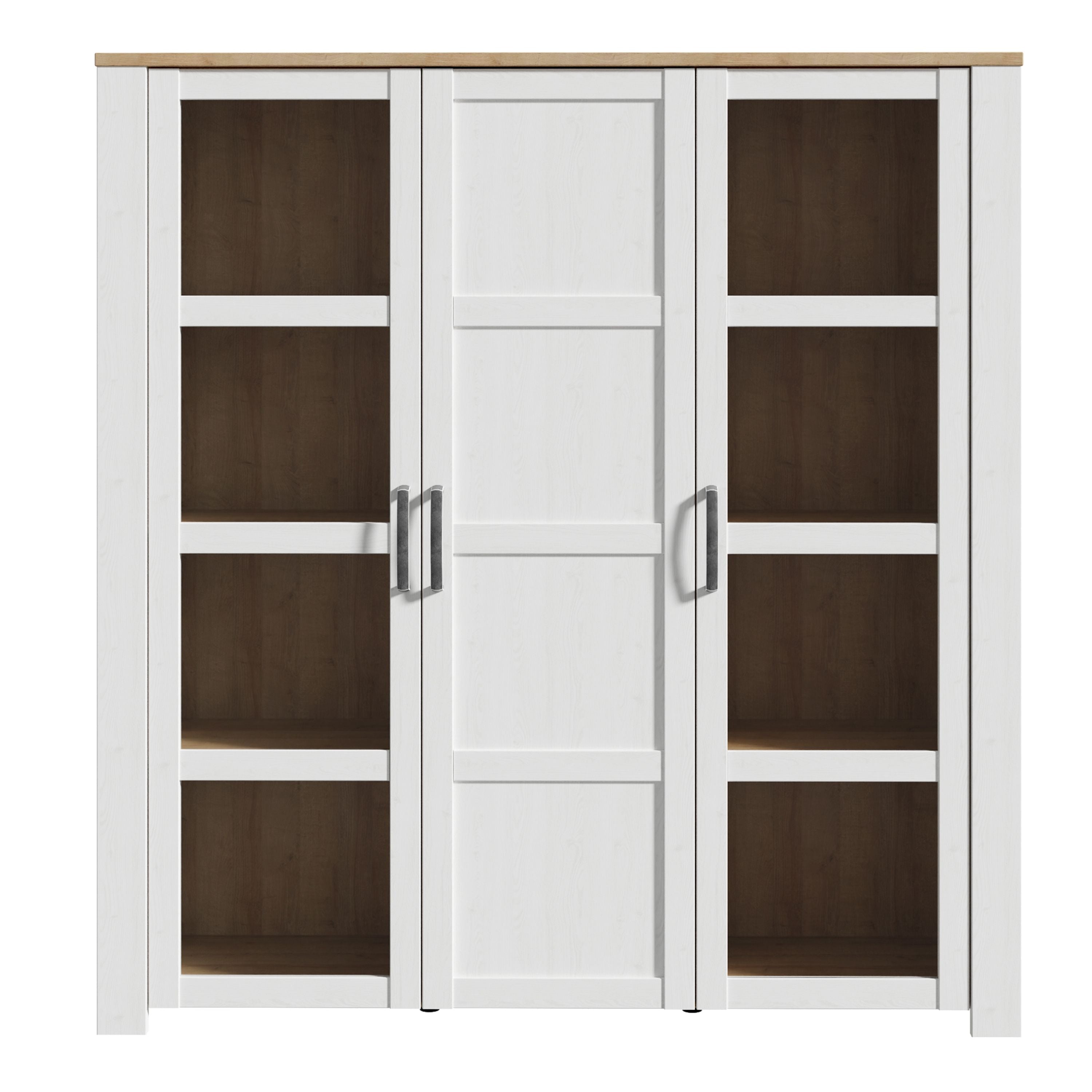 Bohol 3 Door Large Display Cabinet In Riviera Oak & White - Price Crash Furniture