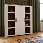 Bohol 3 Door Large Display Cabinet In Riviera Oak & White - Price Crash Furniture