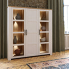 Bohol 3 Door Large Display Cabinet In Riviera Oak & White - Price Crash Furniture