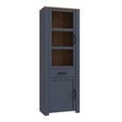 Bohol 2 Door 1 Drawer Tall Narrow Display Cabinet In Riviera Oak & Navy - Price Crash Furniture