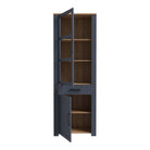 Bohol 2 Door 1 Drawer Tall Narrow Display Cabinet In Riviera Oak & Navy - Price Crash Furniture