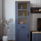 Bohol 2 Door 1 Drawer Tall Narrow Display Cabinet In Riviera Oak & Navy - Price Crash Furniture