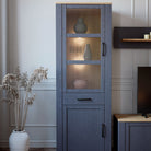 Bohol 2 Door 1 Drawer Tall Narrow Display Cabinet In Riviera Oak & Navy - Price Crash Furniture