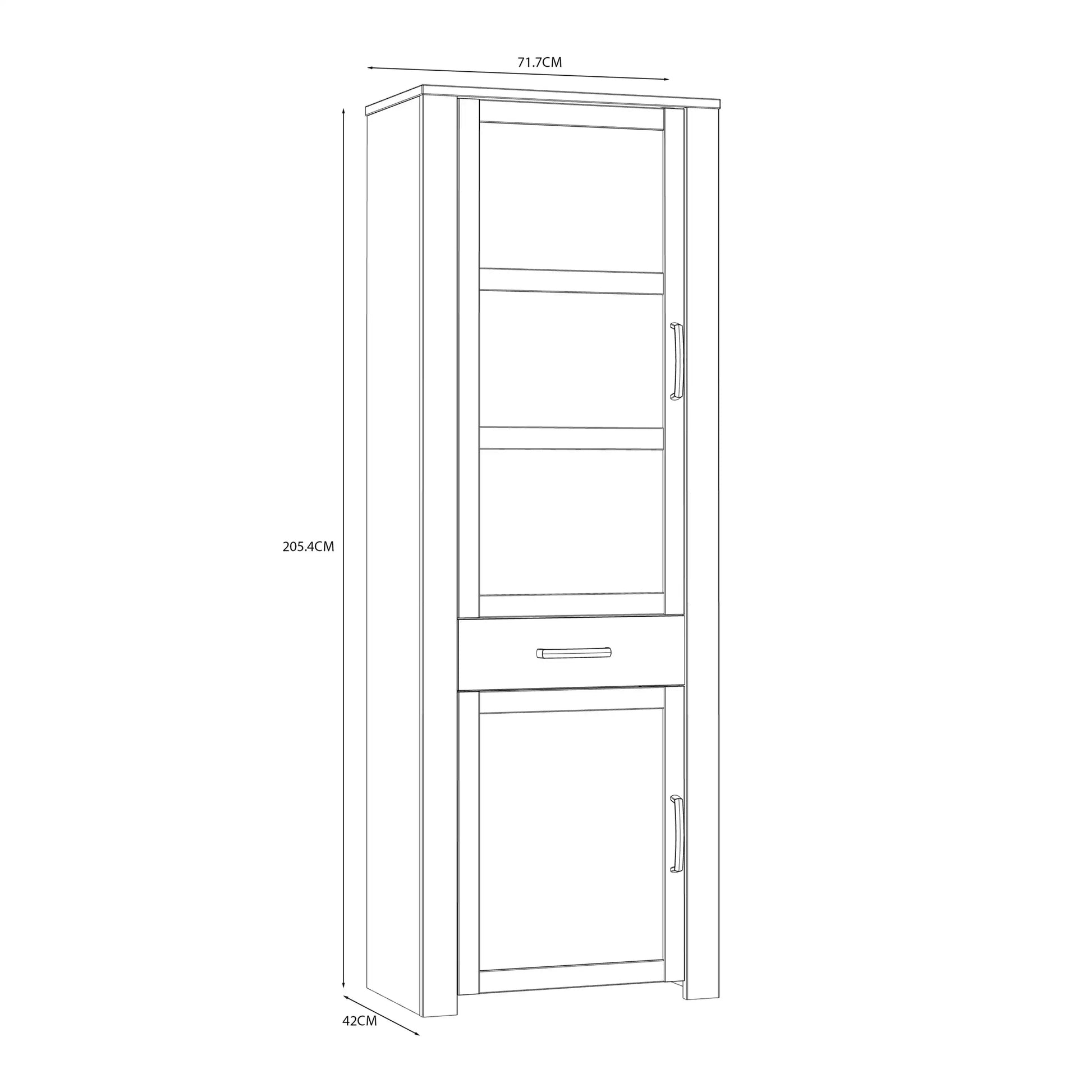Bohol 2 Door 1 Drawer Tall Narrow Display Cabinet In Riviera Oak & Navy - Price Crash Furniture