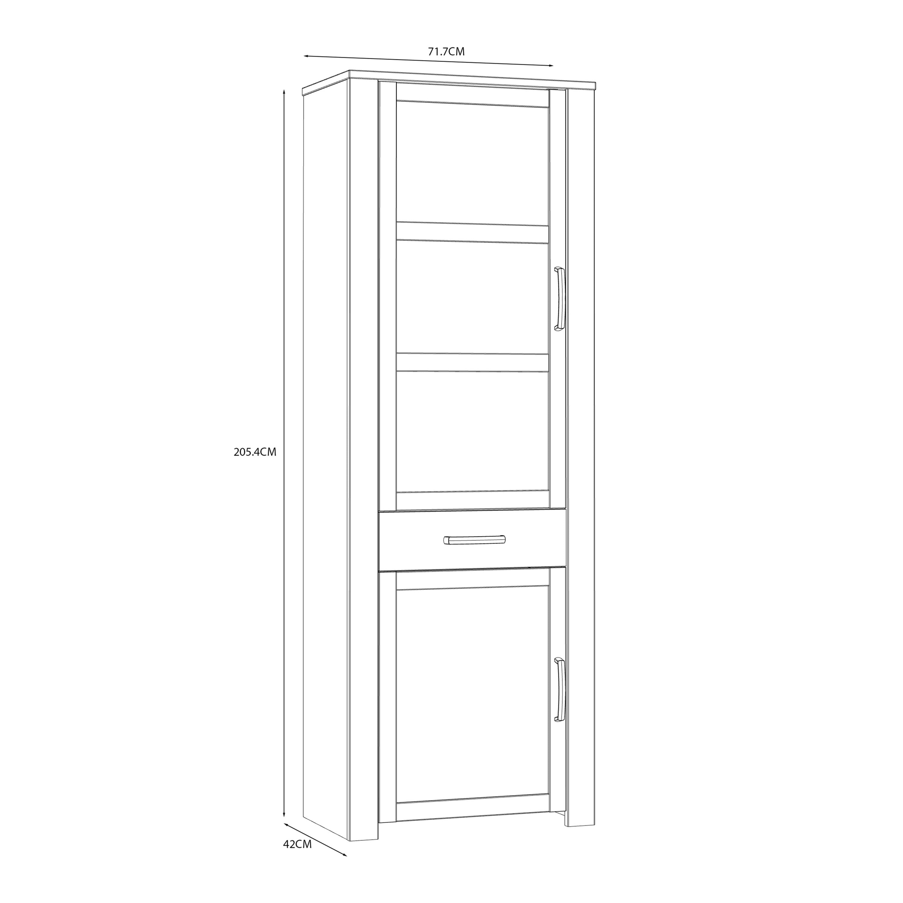 Bohol 2 Door 1 Drawer Tall Narrow Display Cabinet In Riviera Oak & Navy - Price Crash Furniture