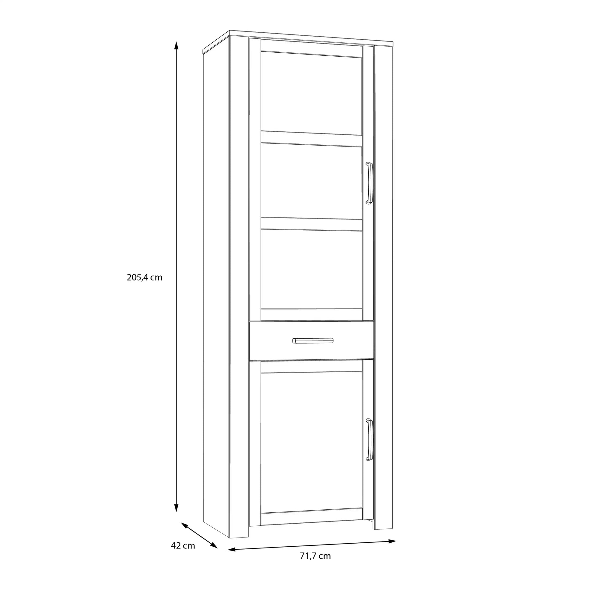 Bohol 2 Door 1 Drawer Tall Narrow Display Cabinet In Riviera Oak & Grey Oak - Price Crash Furniture