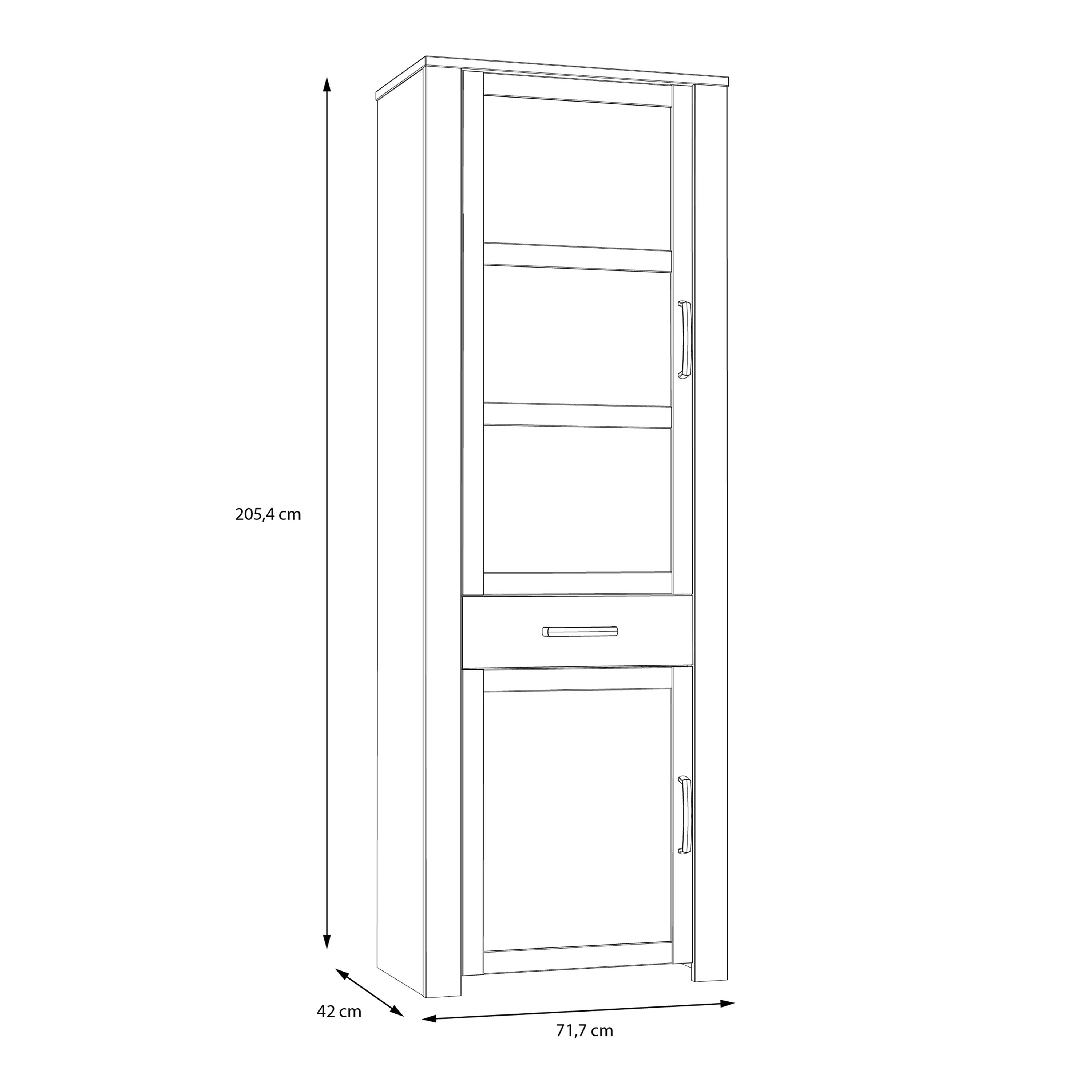 Bohol 2 Door 1 Drawer Tall Narrow Display Cabinet In Riviera Oak & Grey Oak - Price Crash Furniture