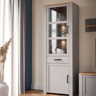 Bohol 2 Door 1 Drawer Tall Narrow Display Cabinet In Riviera Oak & Grey Oak - Price Crash Furniture