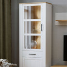 Bohol 2 Door 1 Drawer Tall Narrow Display Cabinet In Riviera Oak & White - Price Crash Furniture