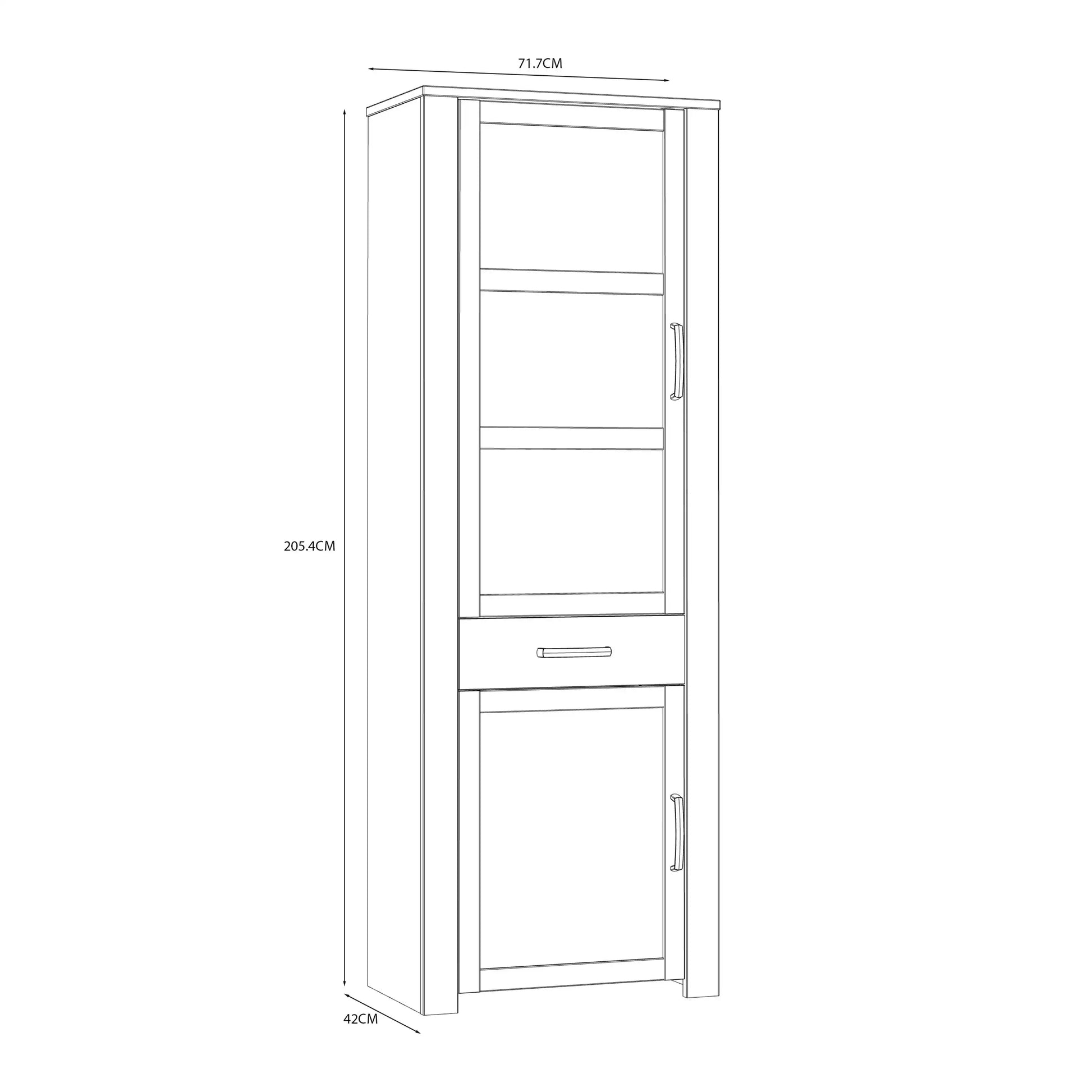 Bohol 2 Door 1 Drawer Tall Narrow Display Cabinet In Riviera Oak & White - Price Crash Furniture