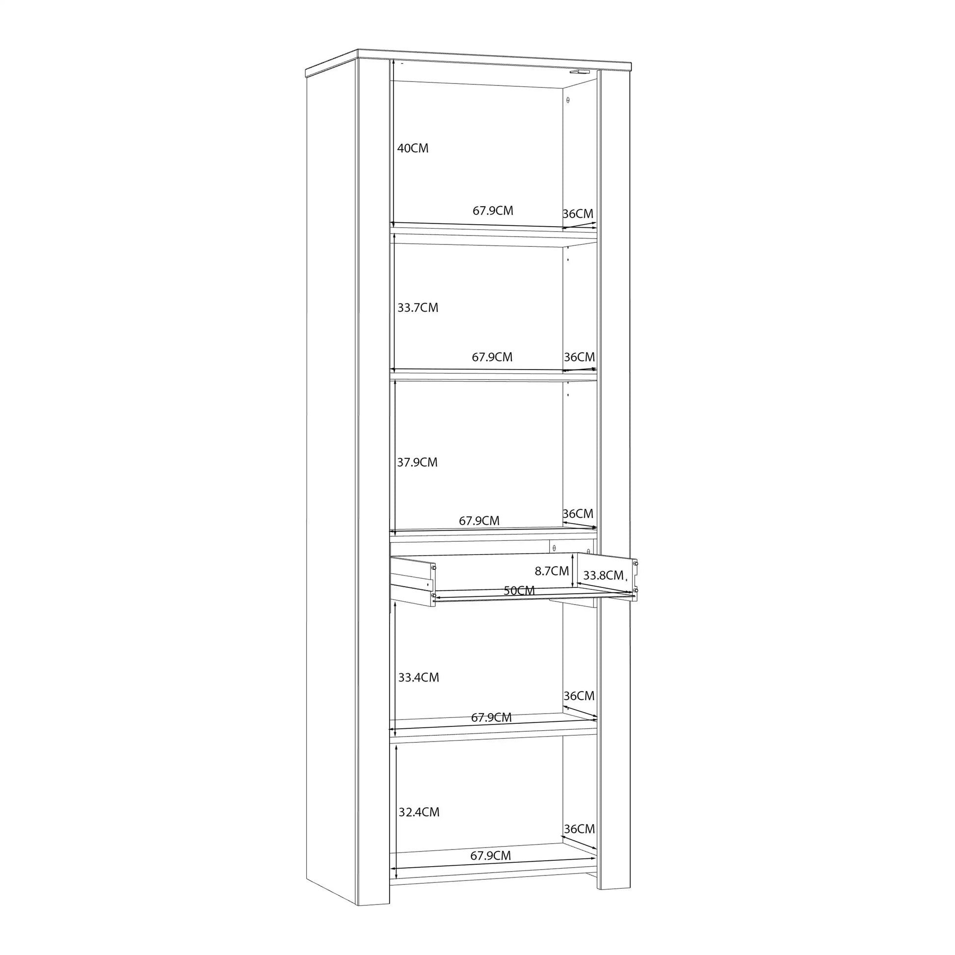Bohol 2 Door 1 Drawer Tall Narrow Display Cabinet In Riviera Oak & White - Price Crash Furniture
