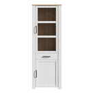 Bohol 2 Door 1 Drawer Tall Narrow Display Cabinet In Riviera Oak & White - Price Crash Furniture