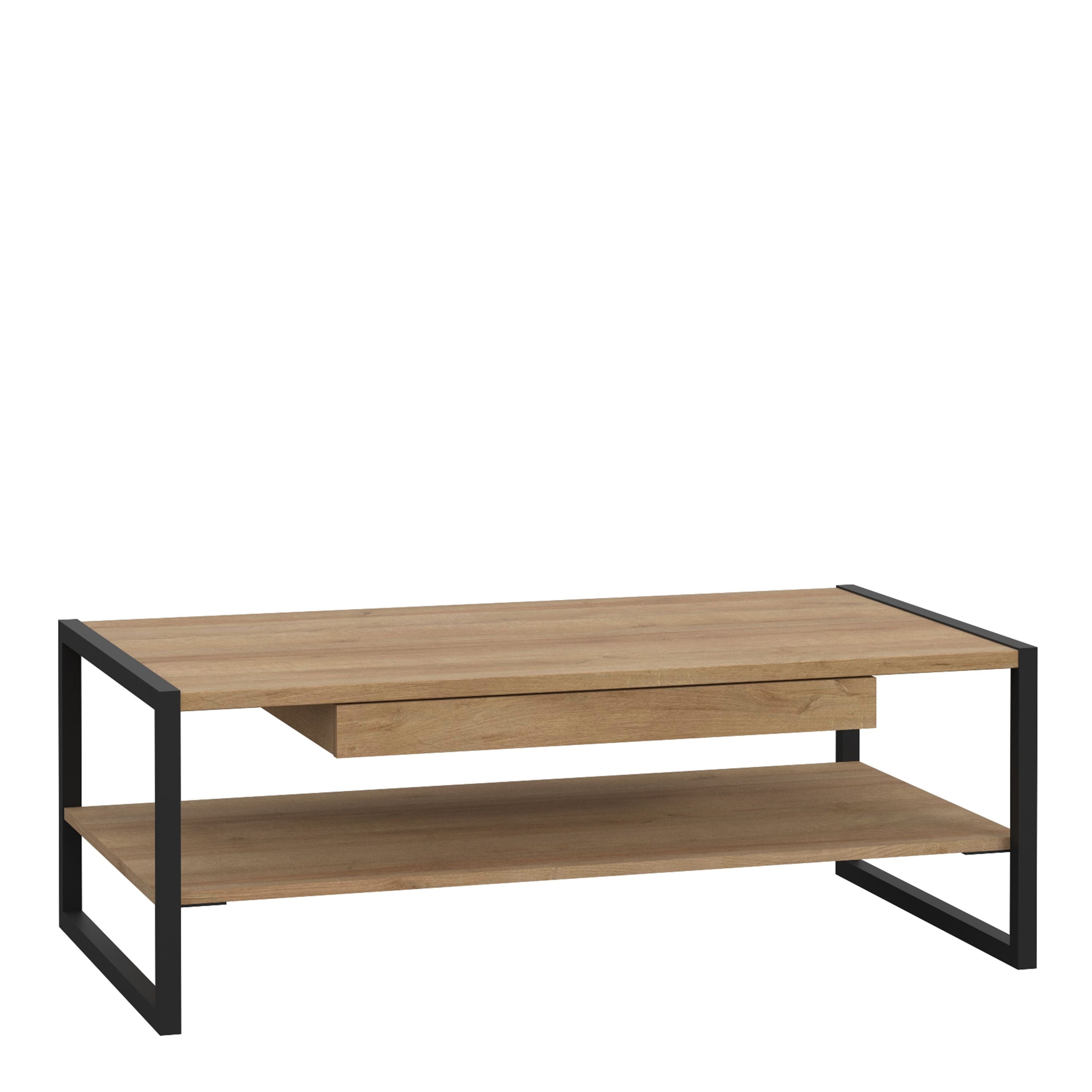 High Rock Storage Coffee Table with Shelf and Drawer In Riviera Oak - Price Crash Furniture