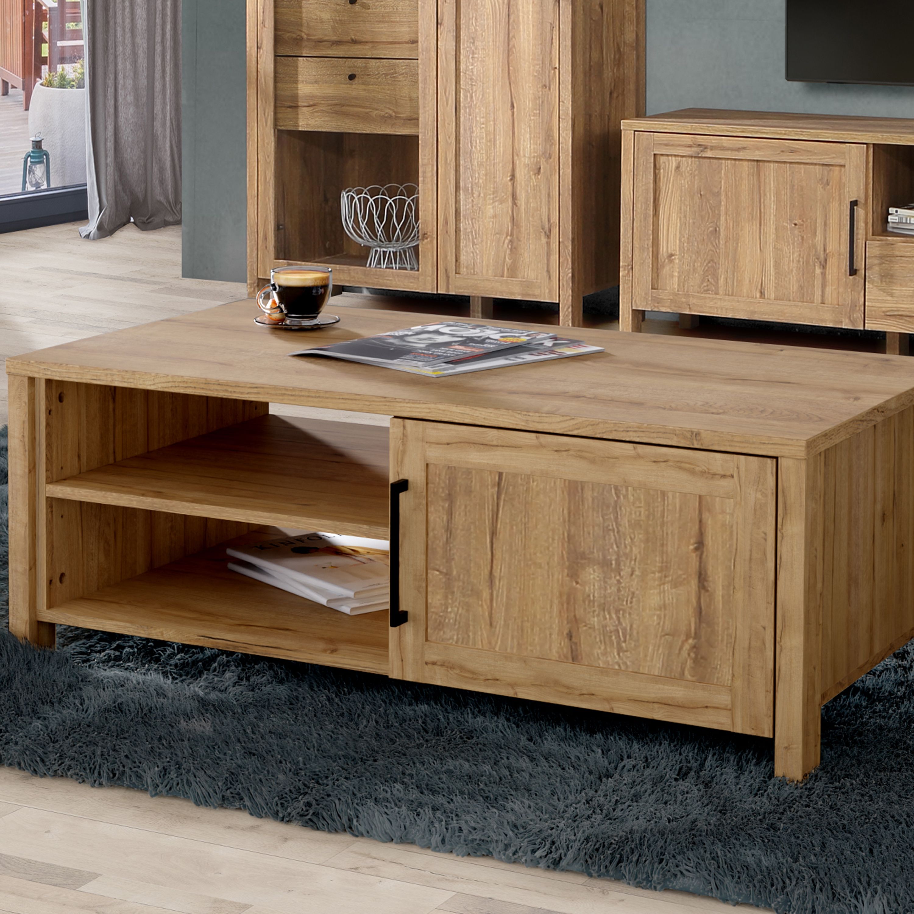 Malte Brun Storage Coffee Table In Waterford Oak - Price Crash Furniture