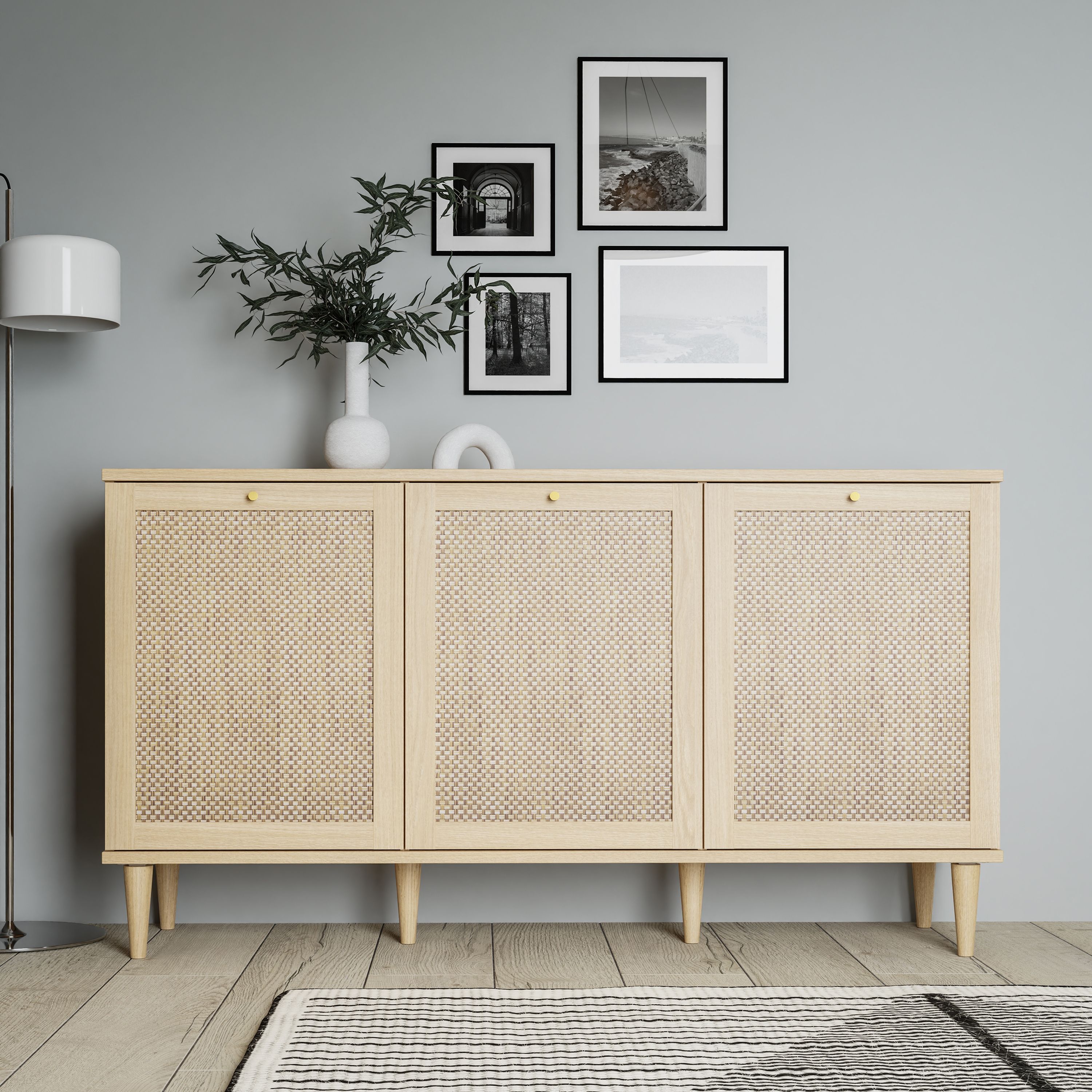 Calasetta 3 Door Sideboard Buffet Unit In Rattan finish - Price Crash Furniture