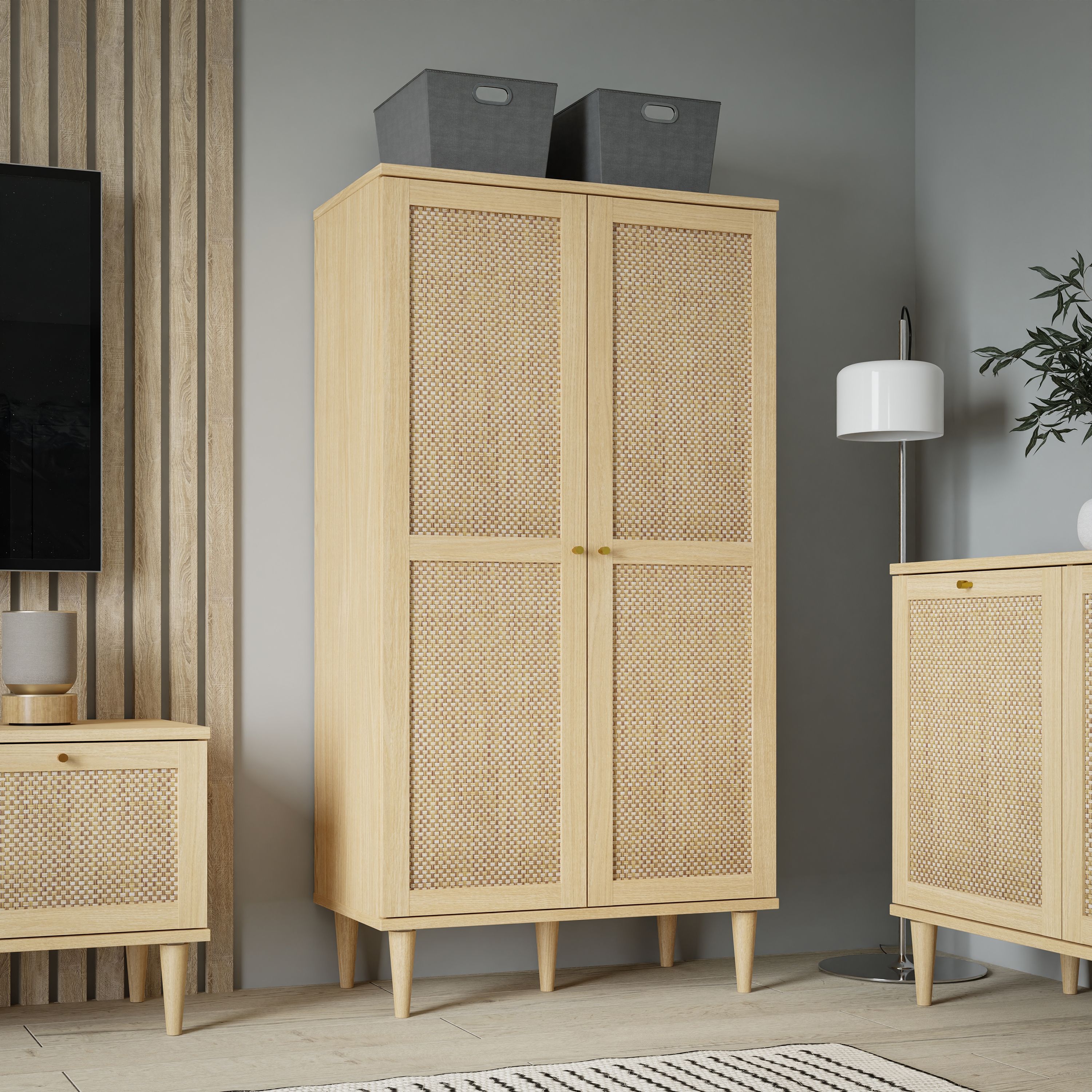 Calasetta 2 Door Display Cabinet Cupboard In Rattan - Price Crash Furniture