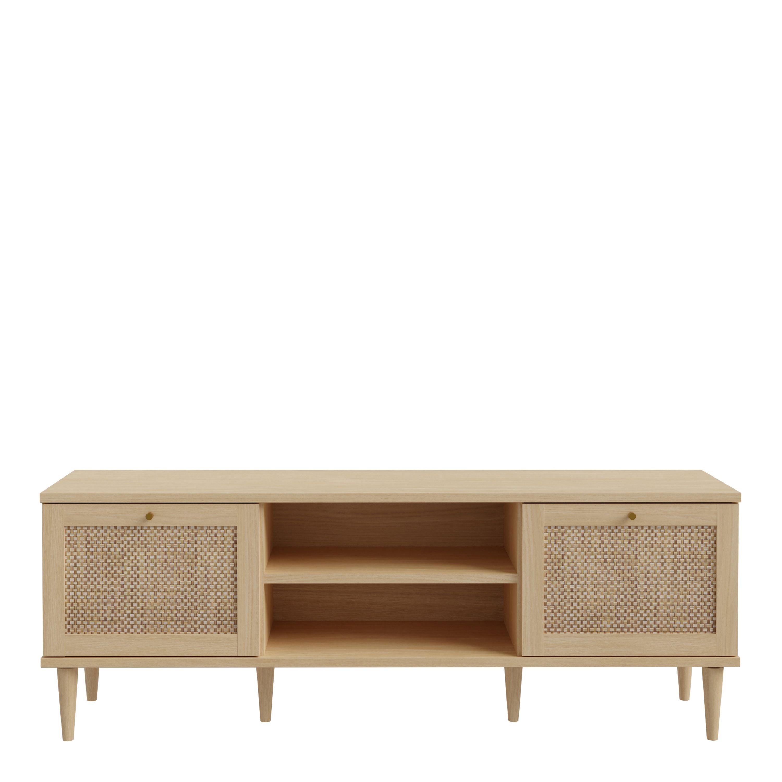 Calasetta 2 Door 1 Shelf TV Cabinet In Light Oak & Rattan - Price Crash Furniture