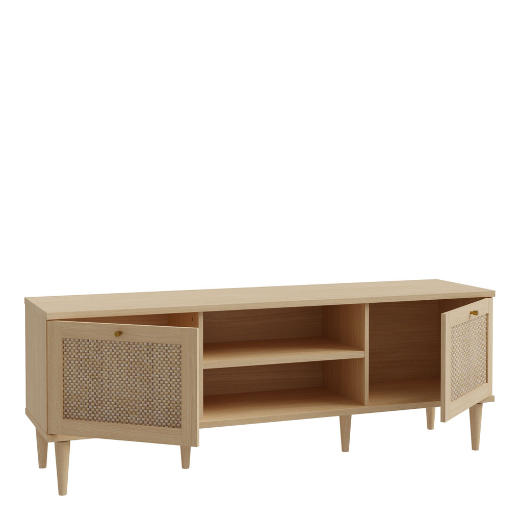 Calasetta 2 Door 1 Shelf TV Cabinet In Light Oak & Rattan - Price Crash Furniture