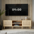 Calasetta 2 Door 1 Shelf TV Cabinet In Light Oak & Rattan - Price Crash Furniture