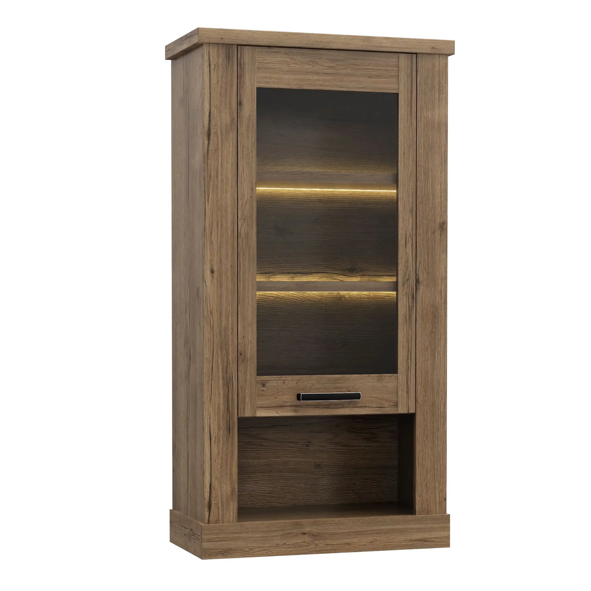Corona 1 Door Wall Mounted Display Cabinet Shelving in Tabak Oak - Price Crash Furniture