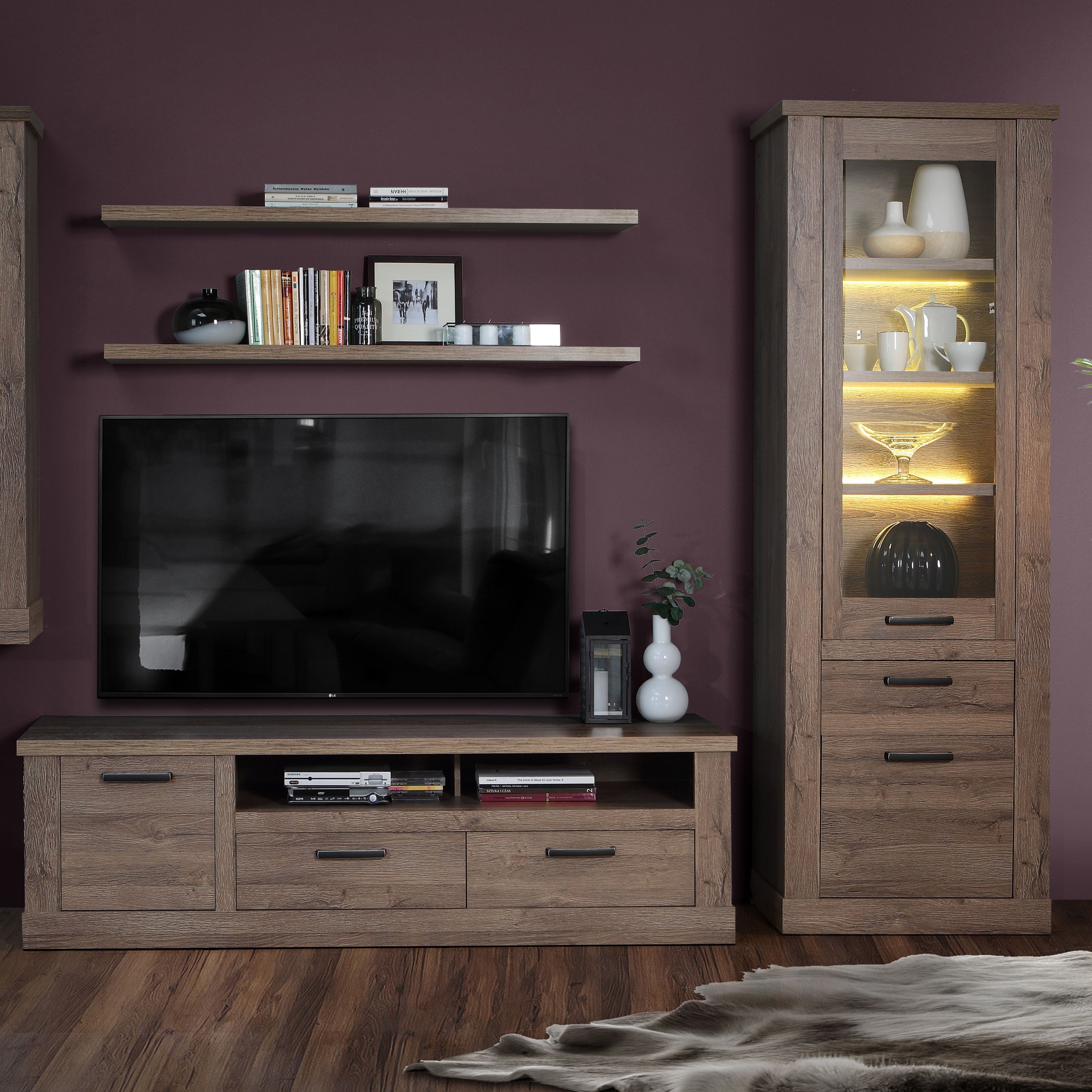 Corona 1 Door 2 Drawer TV Unit Stand In Tabak Oak - Price Crash Furniture