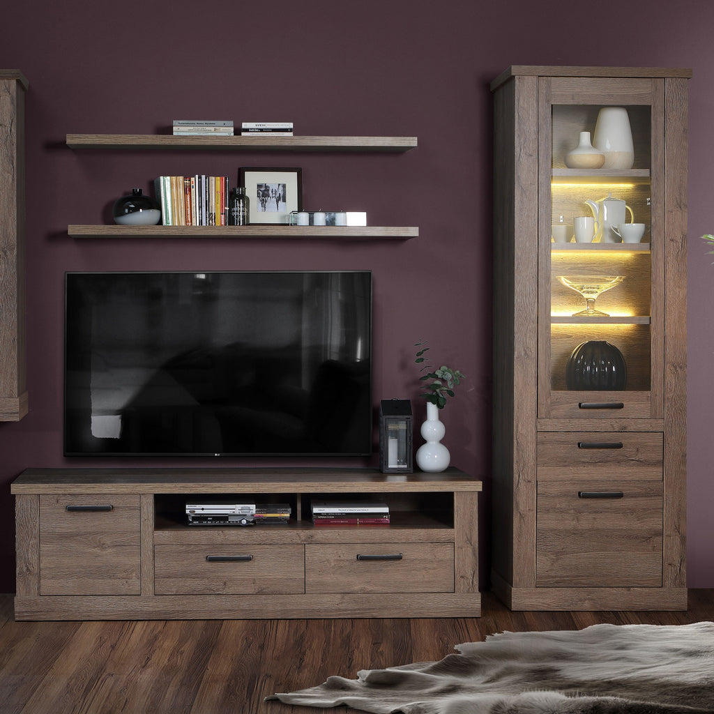 Corona 1 Door 2 Drawer TV Unit In Tabak Oak - Price Crash Furniture