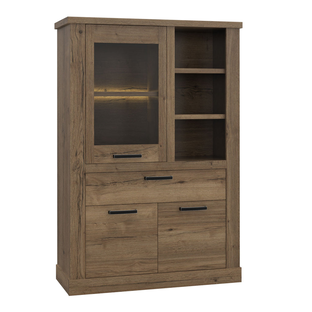 Corona 1 Door 1 Drawer 3 Shelve Display Cabinet In Tabak Oak - Price Crash Furniture