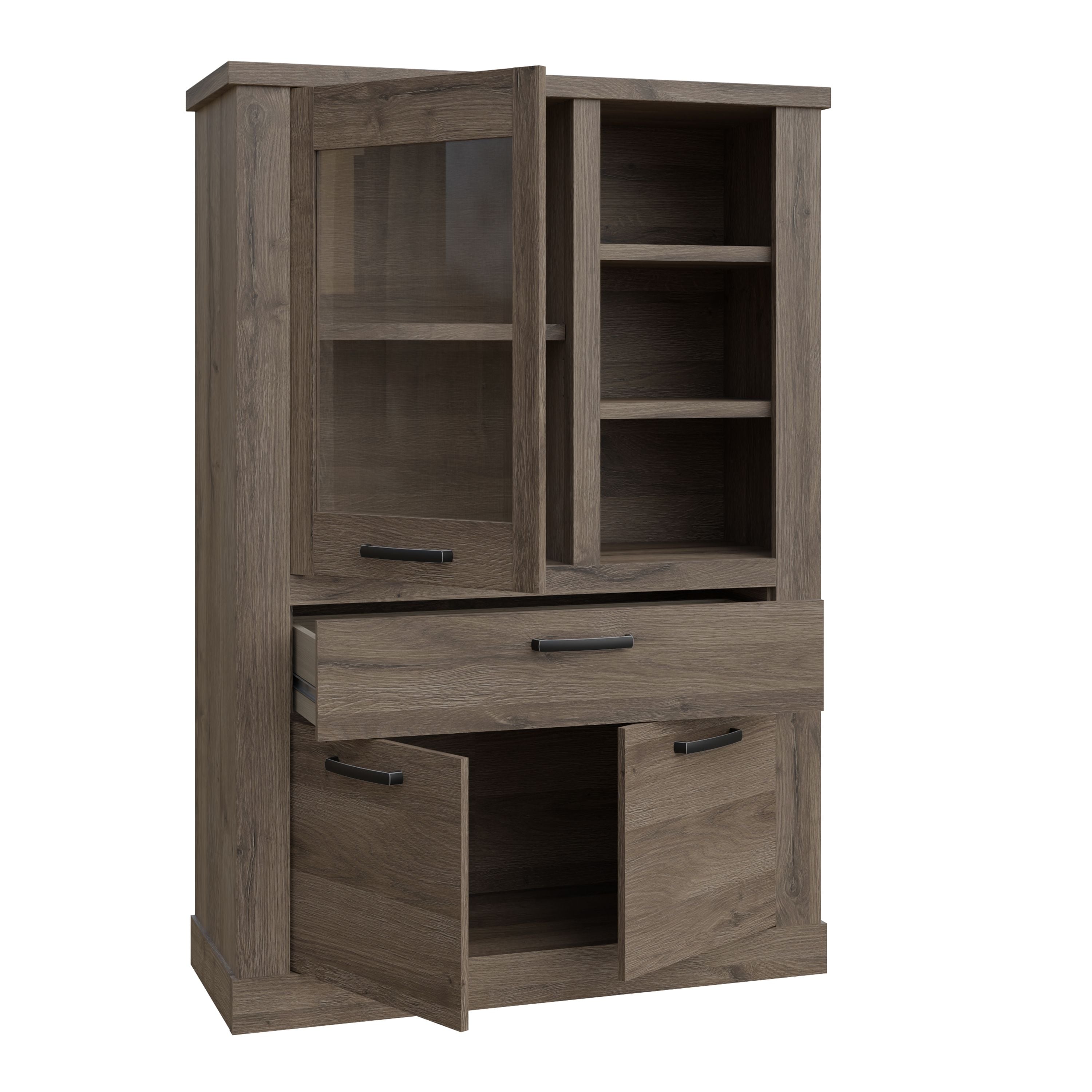 Corona 1 Door 1 Drawer 3 Shelf Display Cabinet Unit In Tabak Oak - Price Crash Furniture