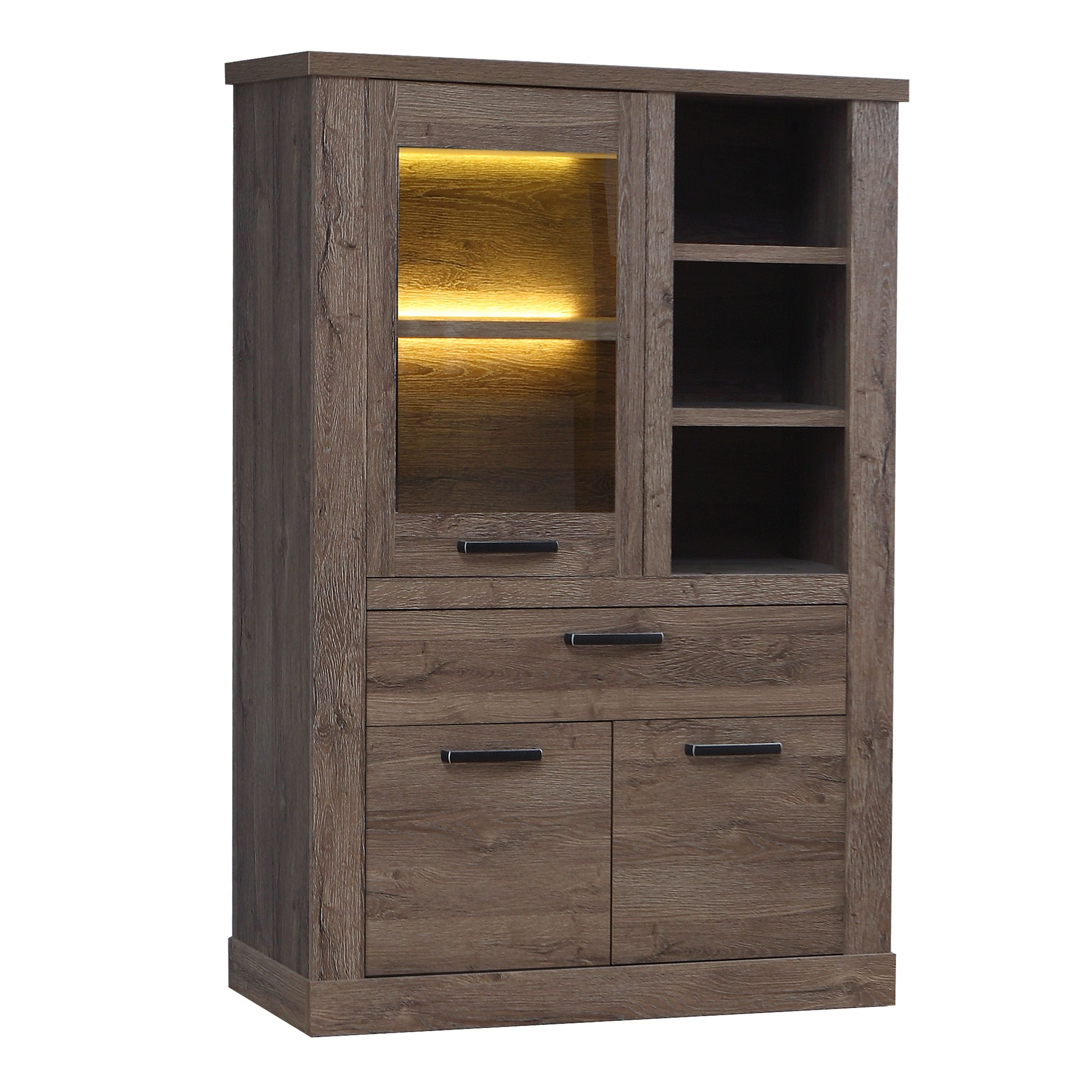 Corona 1 Door 1 Drawer 3 Shelf Display Cabinet Unit In Tabak Oak - Price Crash Furniture