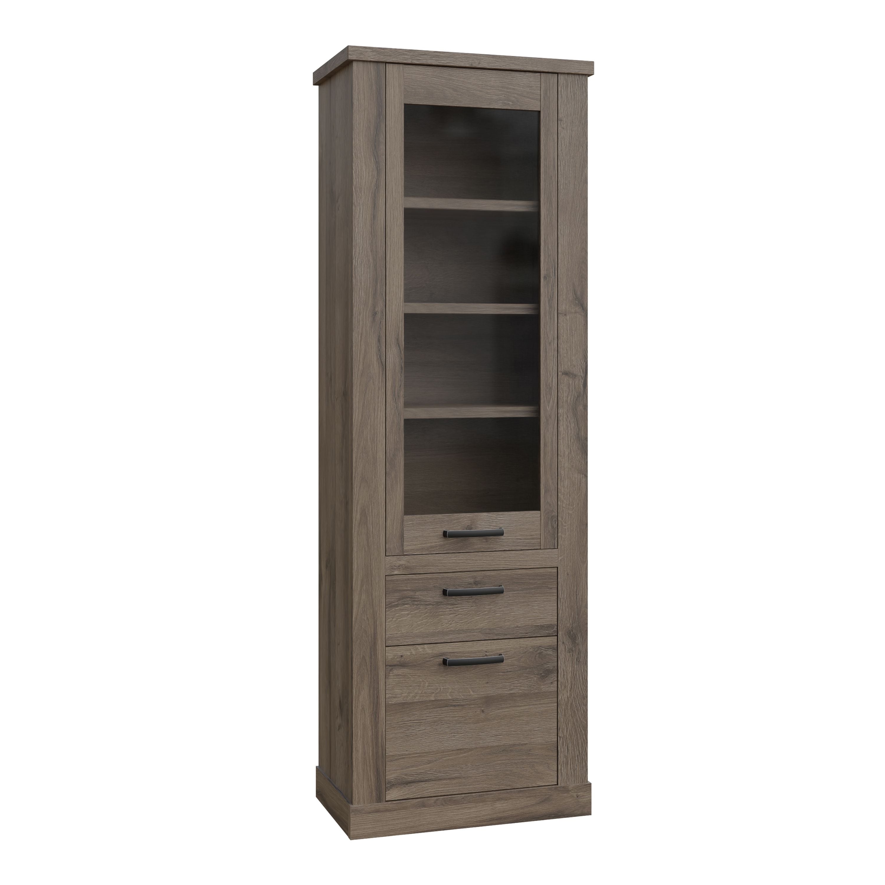 Corona 2 Door 1 Drawer 3 Shelf Narrow Display Cabinet Unit Tabak Oak - Price Crash Furniture