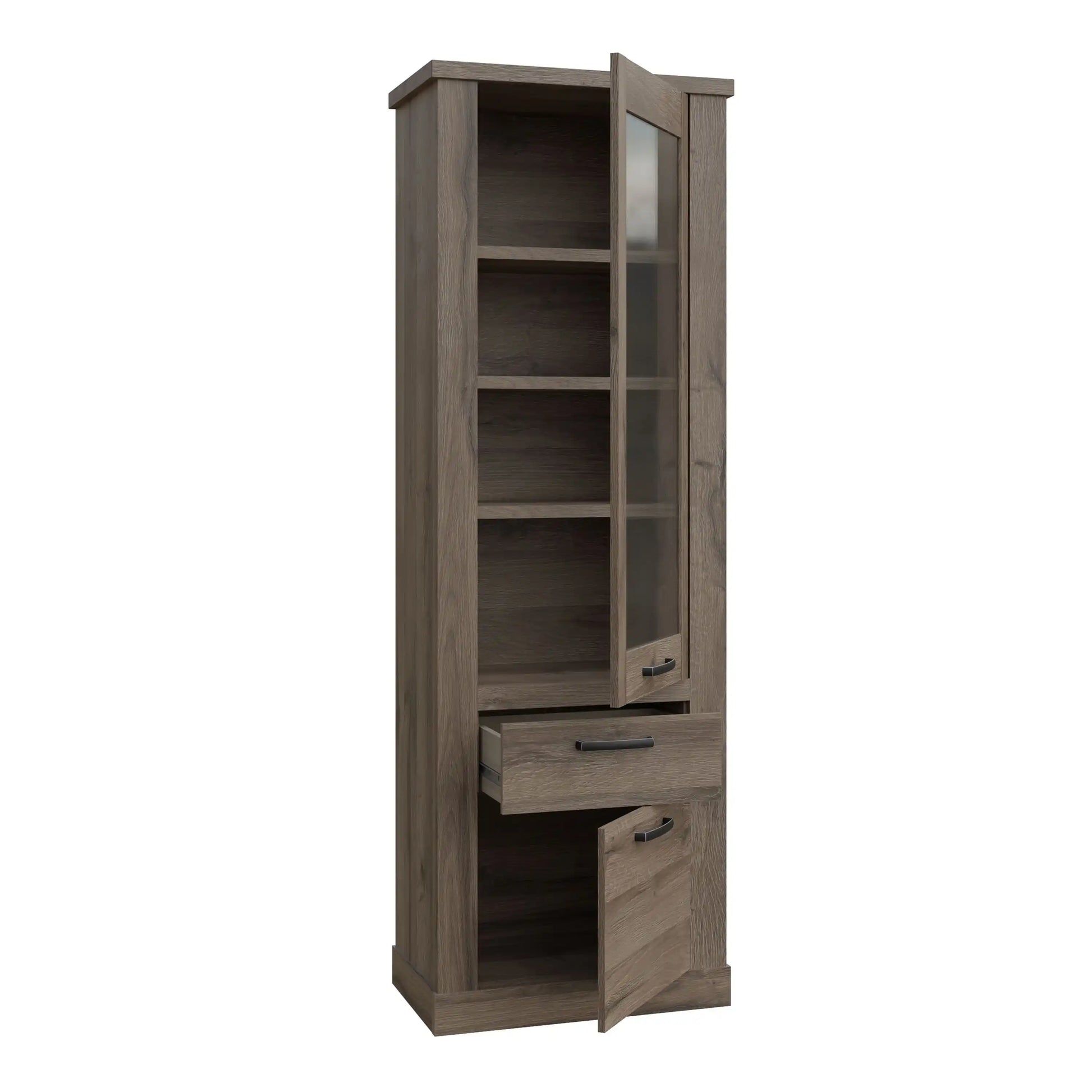 Corona 2 Door 1 Drawer 3 Shelf Narrow Display Cabinet Unit Tabak Oak - Price Crash Furniture