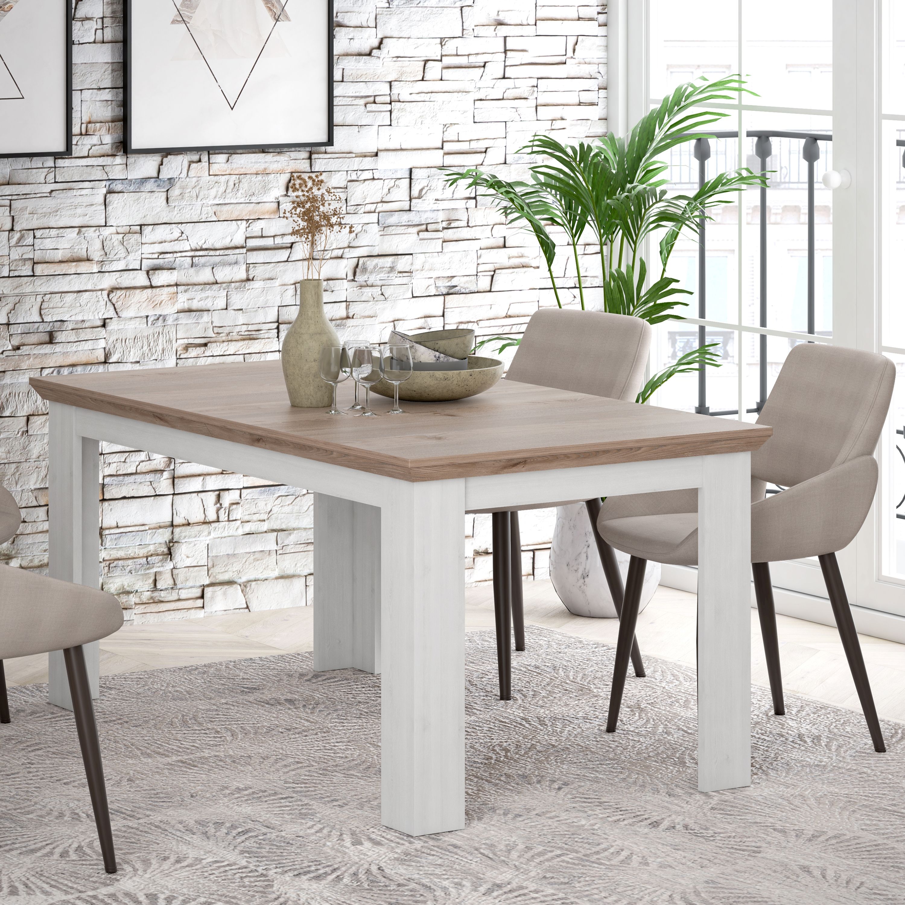 Illopa Extending Dining Table (160-207cm) In Oak & White - Price Crash Furniture