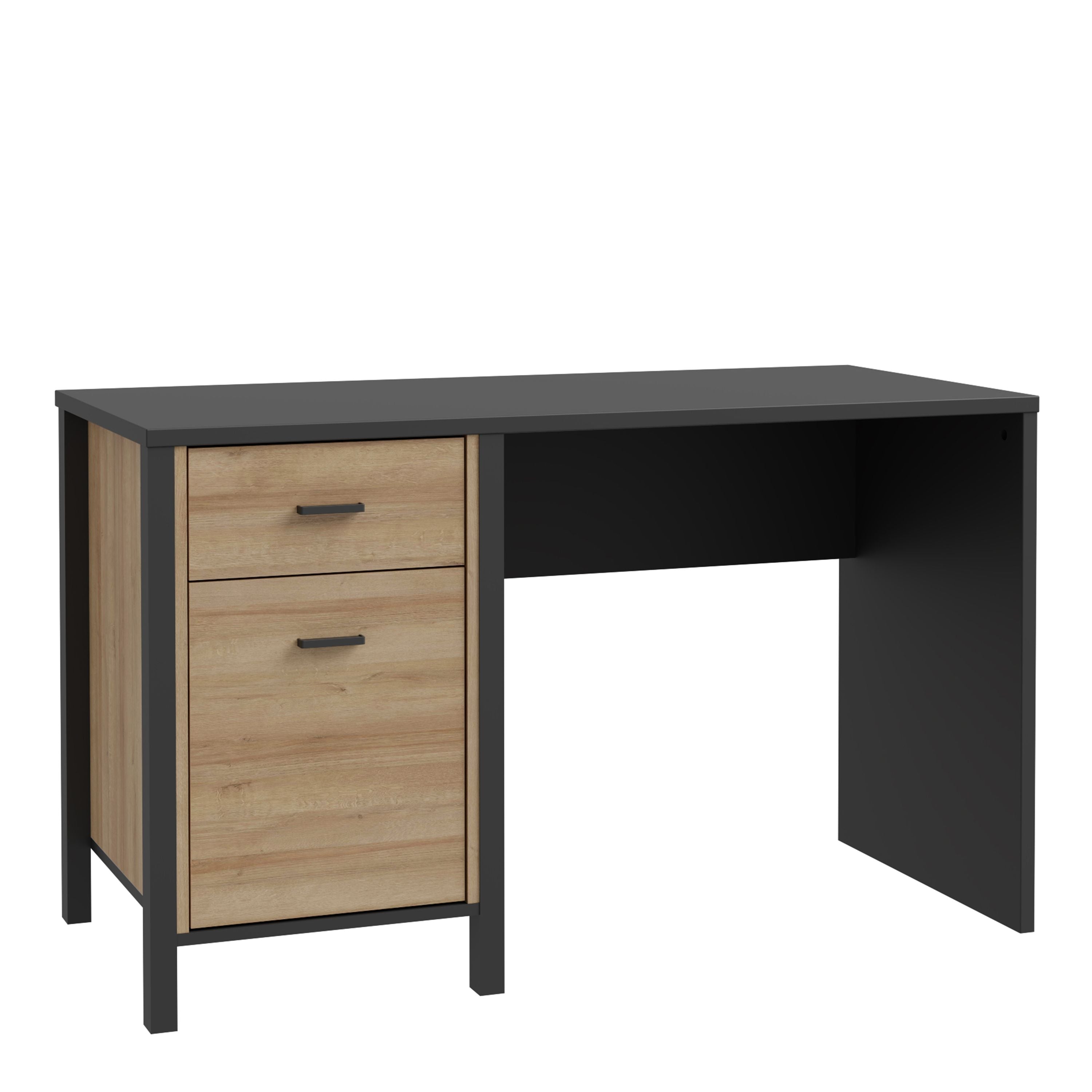 High Rock Home Office Desk In Matt Black & Riviera Oak - Price Crash Furniture