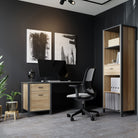 High Rock Home Office Desk In Matt Black & Riviera Oak - Price Crash Furniture