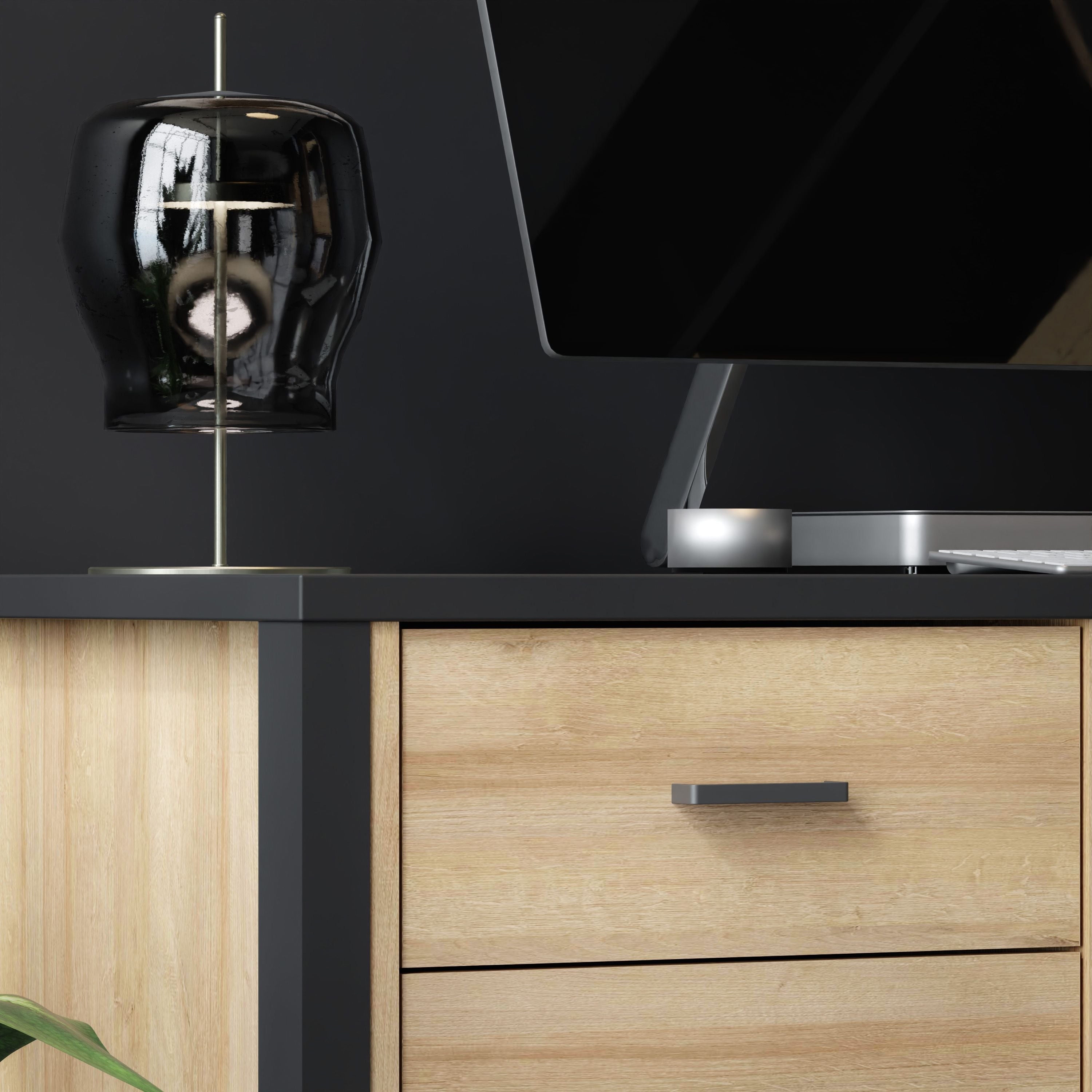 High Rock Home Office Desk In Matt Black & Riviera Oak - Price Crash Furniture