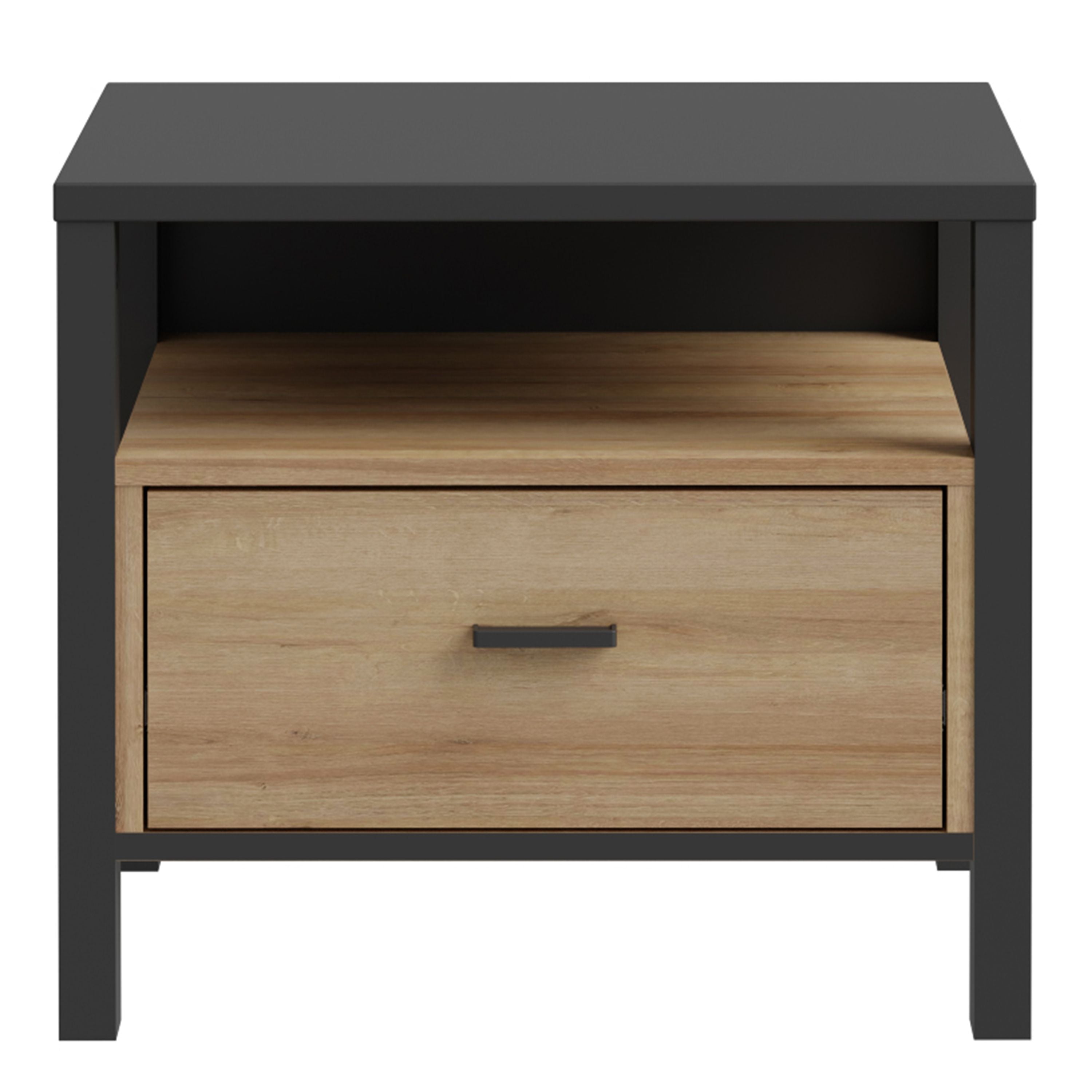 High Rock Side End Lamp Table In Matt Black & Riviera Oak - Price Crash Furniture