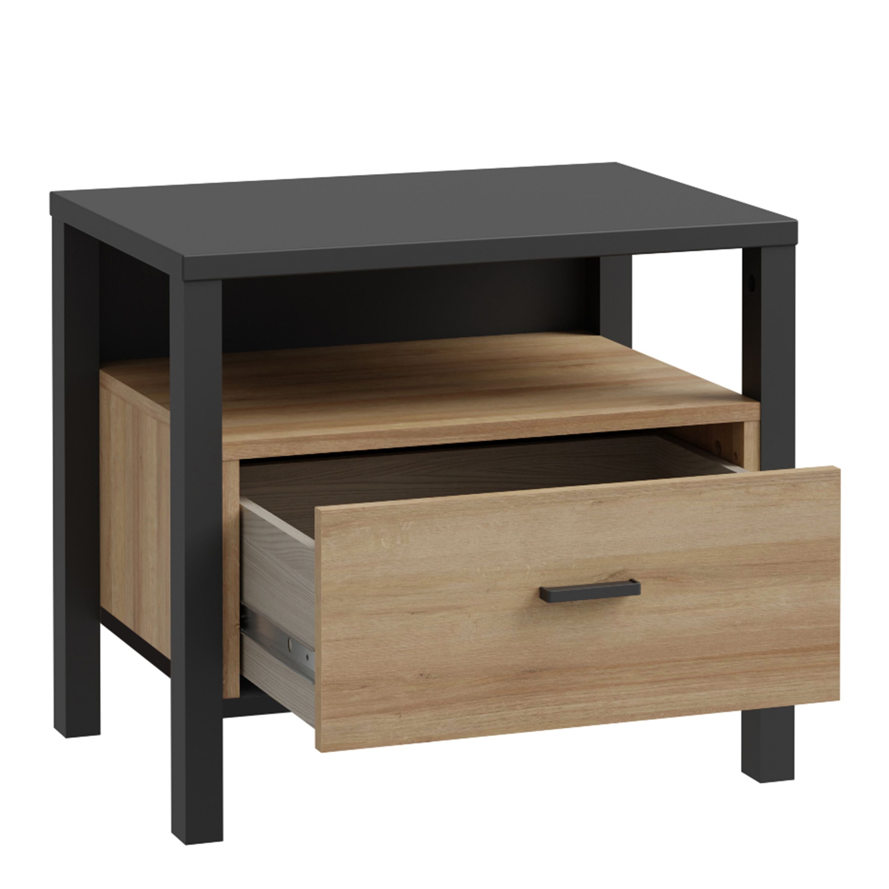 High Rock Side End Lamp Table In Matt Black & Riviera Oak - Price Crash Furniture