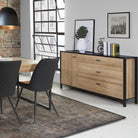 High Rock Sideboard Buffet Unit with 3 Drawers & 1 Door In Matt Black & Riviera Oak - Price Crash Furniture