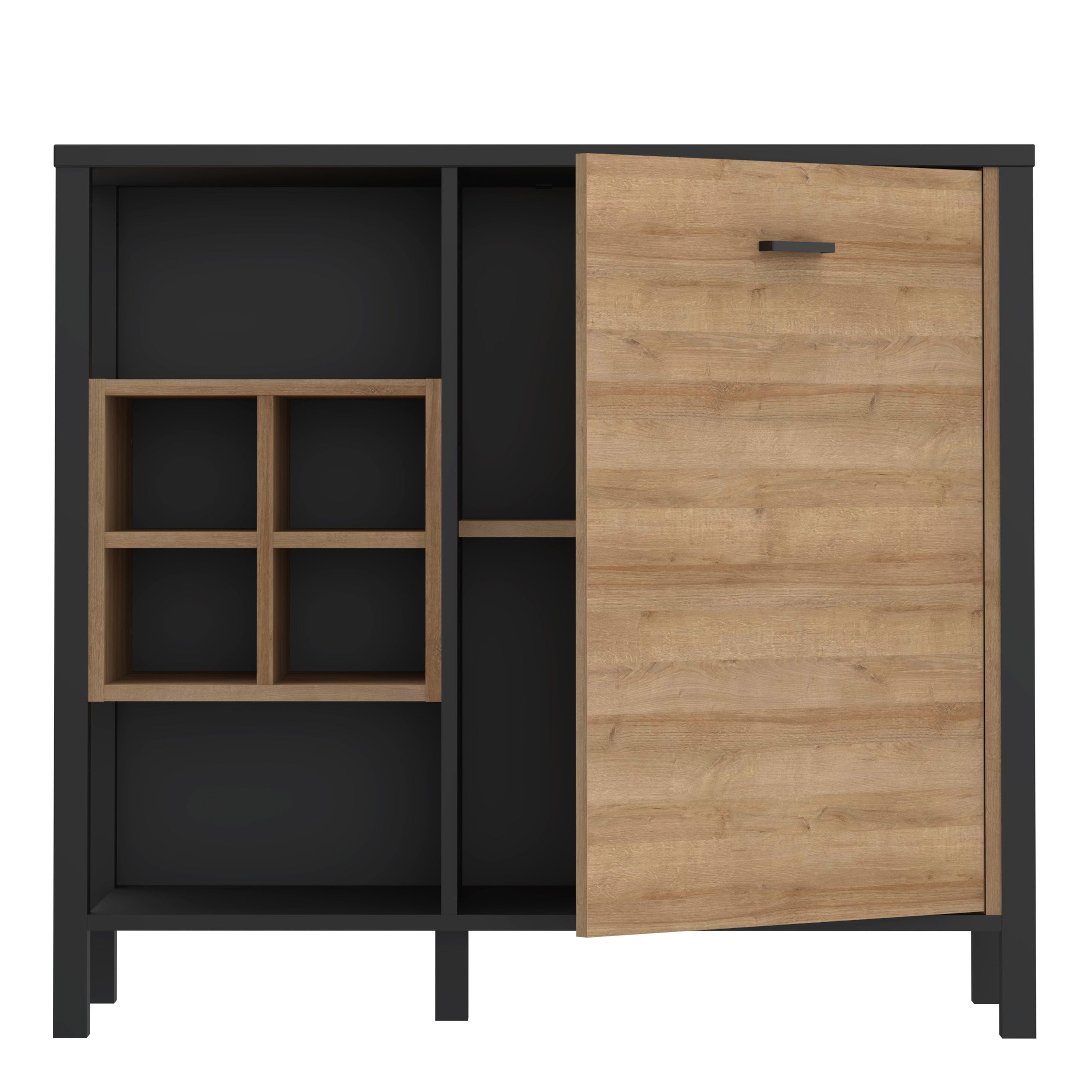 High Rock Storage Unit Display Cabinet In Matt Black and Riviera Oak - Price Crash Furniture