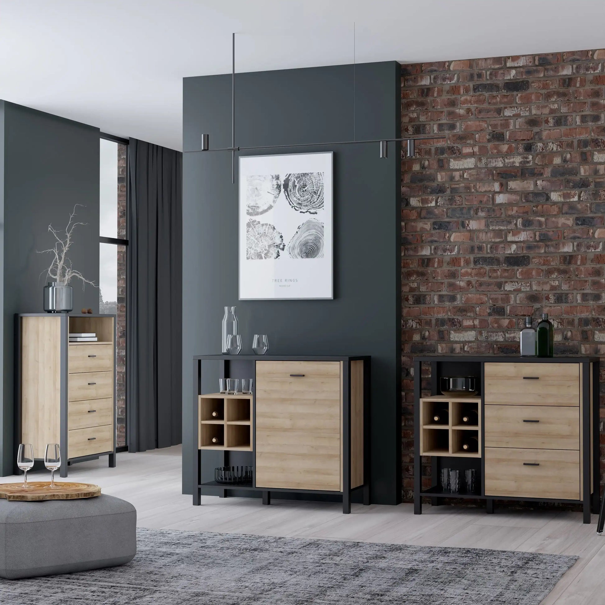 High Rock Storage Unit Display Cabinet In Matt Black and Riviera Oak - Price Crash Furniture