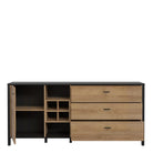 High Rock Large Wide Sideboard Buffet Unit In Matt Black & Riviera Oak - Price Crash Furniture