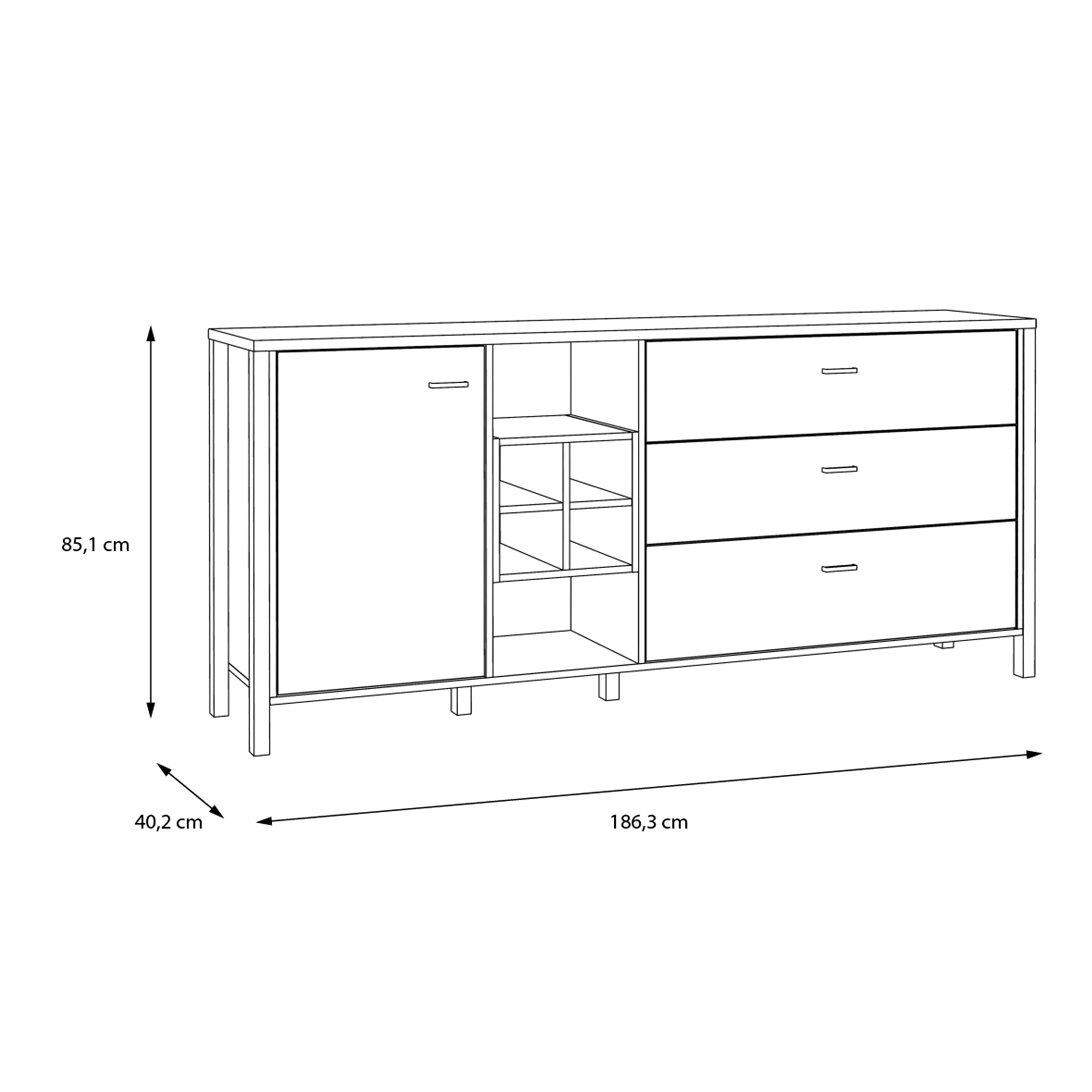 High Rock Large Wide Sideboard Buffet Unit In Matt Black & Riviera Oak - Price Crash Furniture