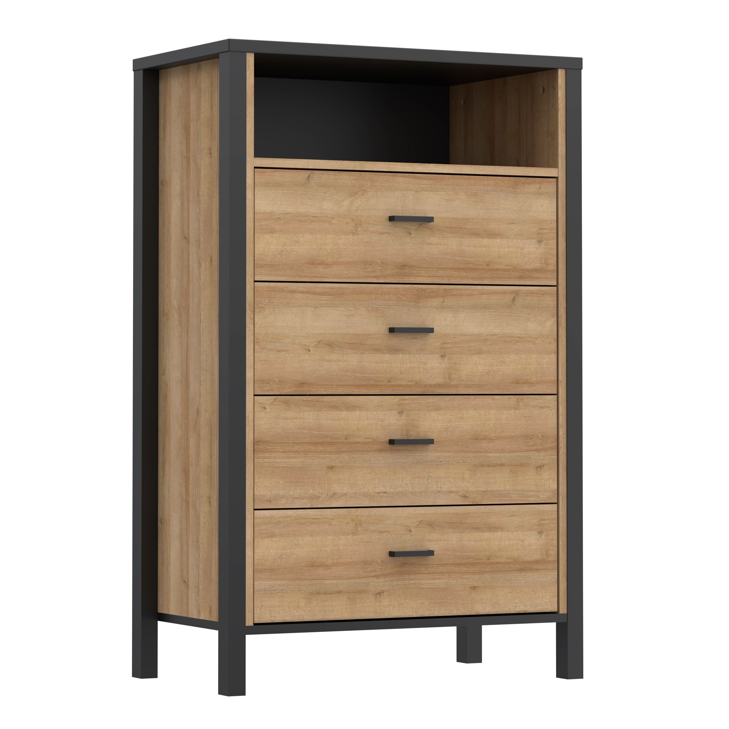 High Rock 4 Drawer Chest Of Drawers In Matt Black and Riviera Oak - Price Crash Furniture