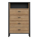 High Rock 4 Drawer Chest Of Drawers In Matt Black and Riviera Oak - Price Crash Furniture