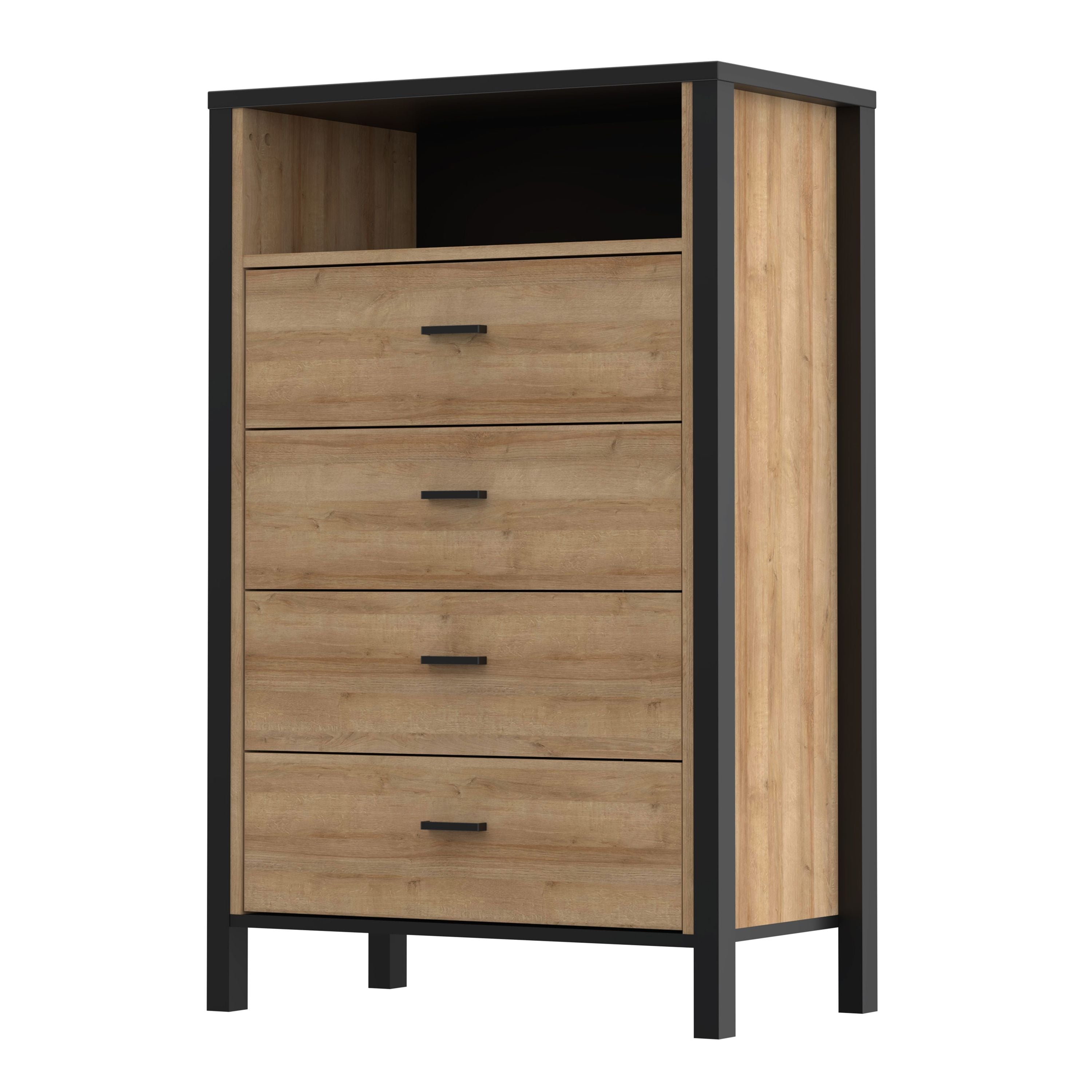 High Rock 4 Drawer Chest Of Drawers In Matt Black and Riviera Oak - Price Crash Furniture