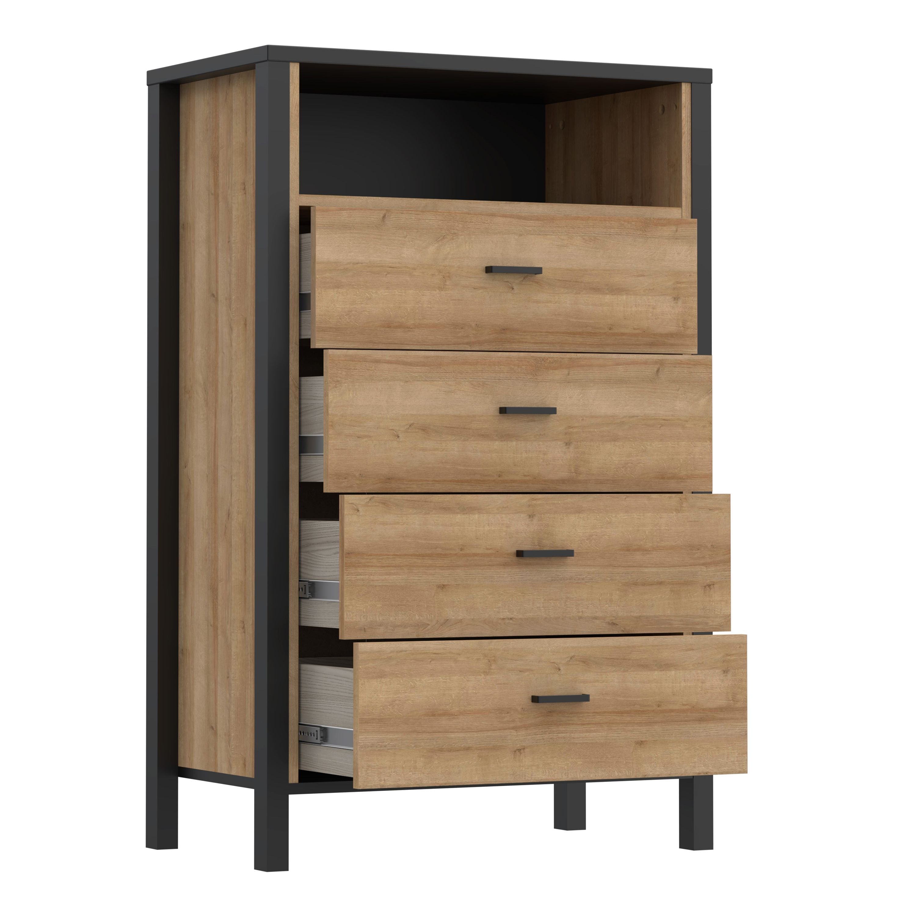 High Rock 4 Drawer Chest Of Drawers In Matt Black and Riviera Oak - Price Crash Furniture