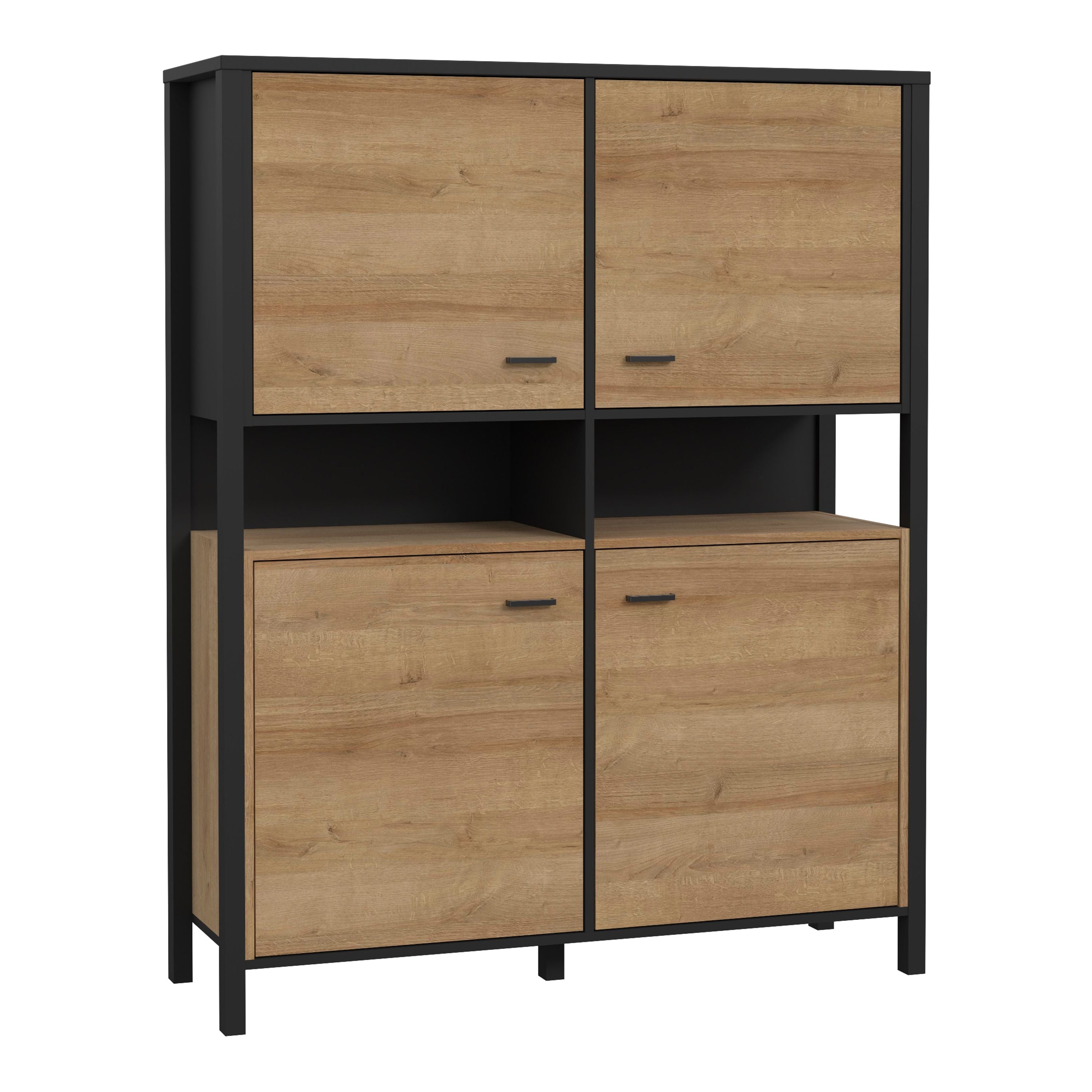 High Rock Storage Cabinet Cupboard In Matt Black/Riviera Oak - Price Crash Furniture