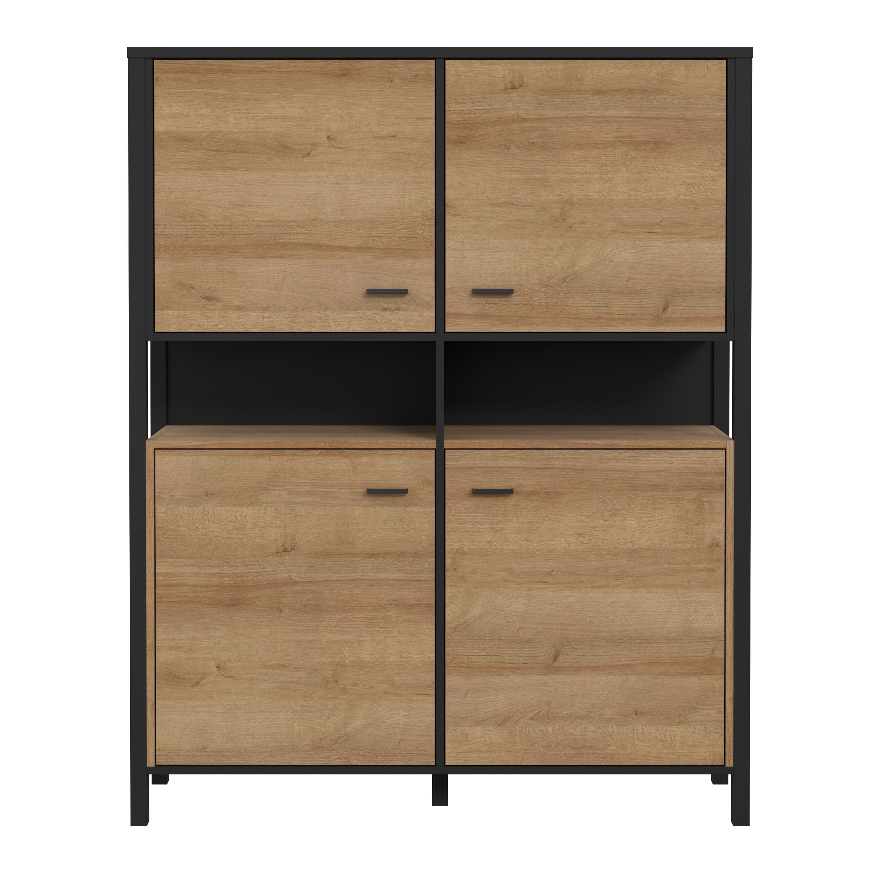 High Rock Storage Cabinet Cupboard In Matt Black/Riviera Oak - Price Crash Furniture