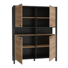 High Rock Storage Cabinet Cupboard In Matt Black/Riviera Oak - Price Crash Furniture